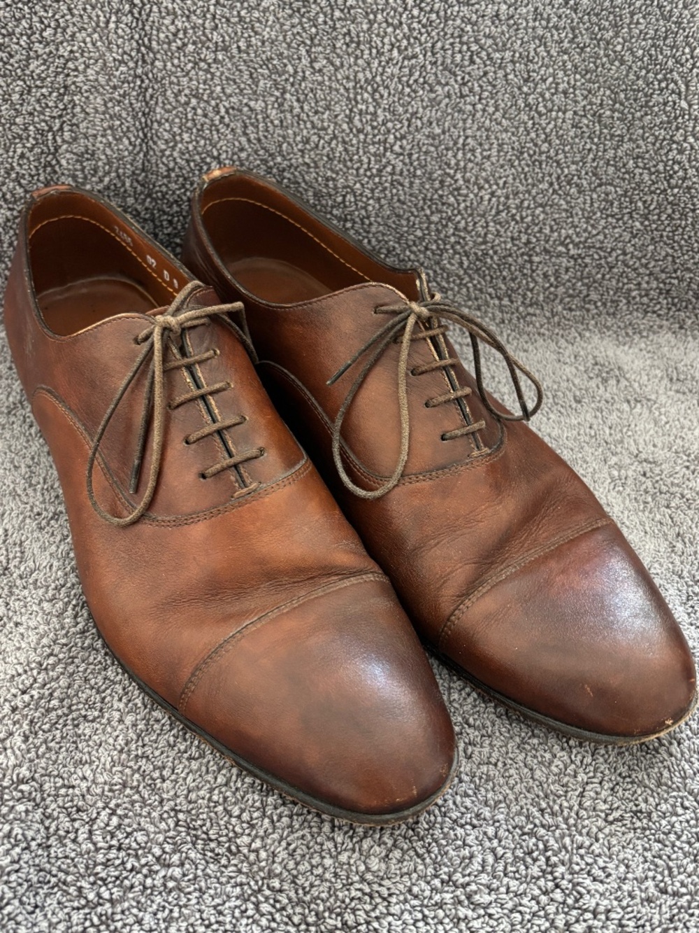 Santoni Mens Size US 9 Cap Toe Lace Up Oxford Brown Dress Shoes